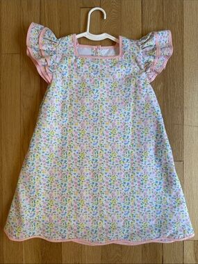 Girls' Pink Floral Ruffle-Sleeve Dress